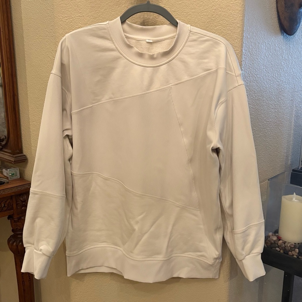 LULULEMON Ivory Perfectly Oversized Crew Ribbed Patchwork Sweatshirt Size 8-10